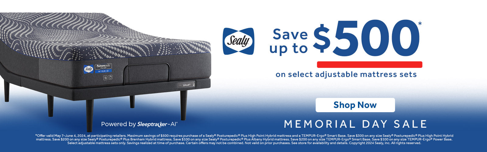 Sealy Memorial Day Sale - Save up to $500 on Select Adjustable Mattress Sets