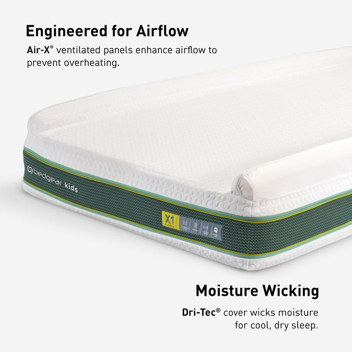 Bedgear X1 Flippable Kids Mattress with Magic Edge – 2-Stage Design with Inflatable Roll-Off Bumpers