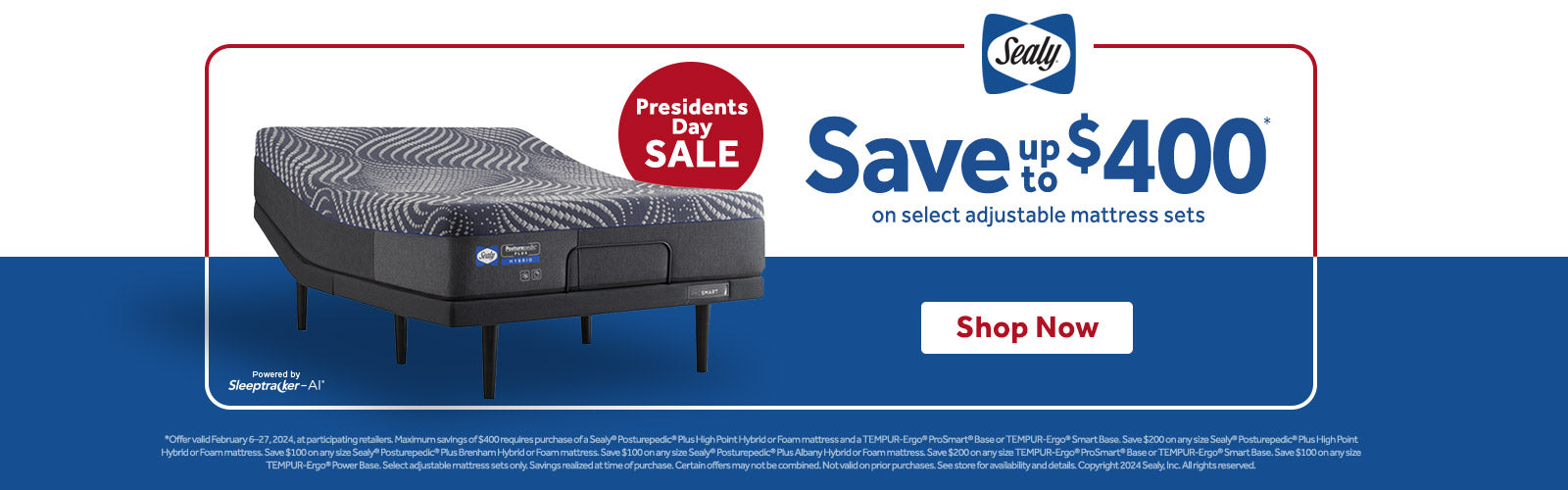 Sealy Presidents Day Sale - Save up to $400 on Select Adjustable Mattress Sets