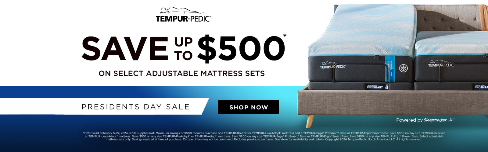 Tempur-Pedic Presidents Day Sale - Save up to $500 on Select Adjustable Mattress Sets