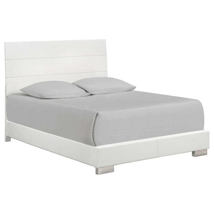 Coaster Fine Furniture Felicity Modern Bed | White High Gloss Headboard | Faux Leather Frame | Chrome Hardware | Twin to Cal King