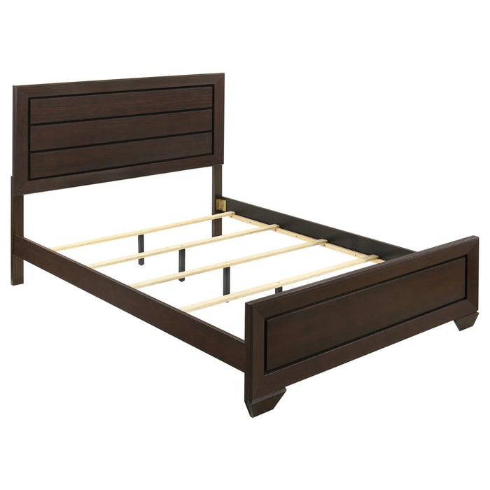 Coaster Fine Furniture Kauffman Bed | Wood Grain Panels, Antique Brass Hardware & Kenlin Glides | Washed Taupe or Dark Cocoa