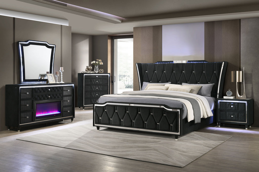 Coaster Fine Furniture Lorient Velvet Bedroom Set with LED Lighting and USB Charging - Bedplanet