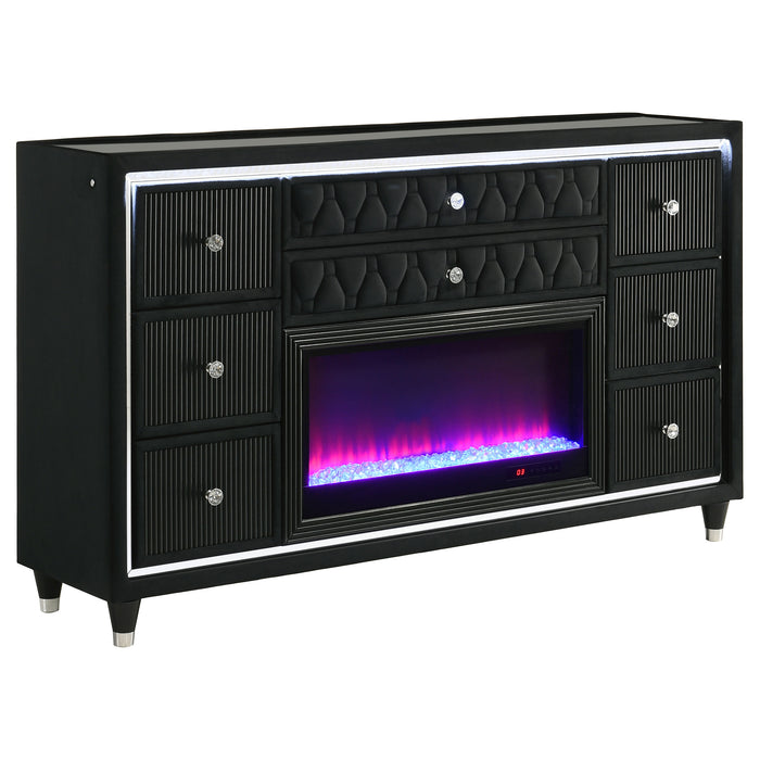 Coaster Fine Furniture Lorient Velvet Bedroom Set with LED Lighting and USB Charging - Bedplanet