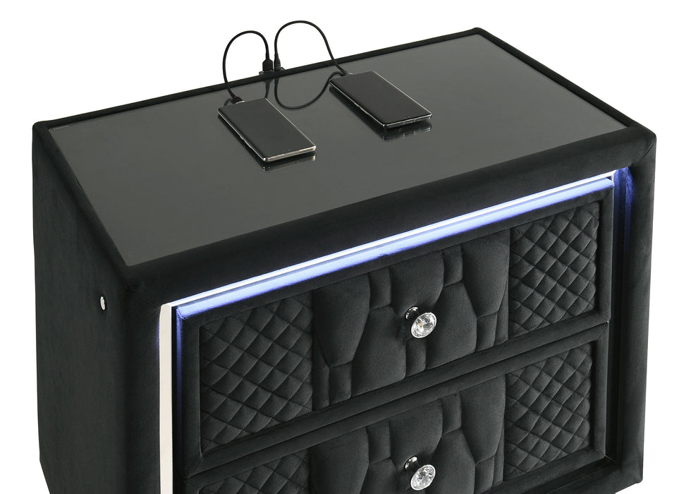 Coaster Fine Furniture Lorient Velvet Bedroom Set with LED Lighting and USB Charging - Bedplanet