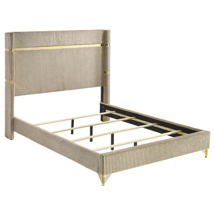 Coaster Fine Furniture Lucia Bed - Velvet Fluted Wingback with Chrome Accents