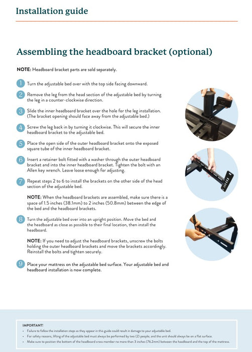 Rize Universal Headboard Bracket Kit for Adjustable Bases - Bedplanet