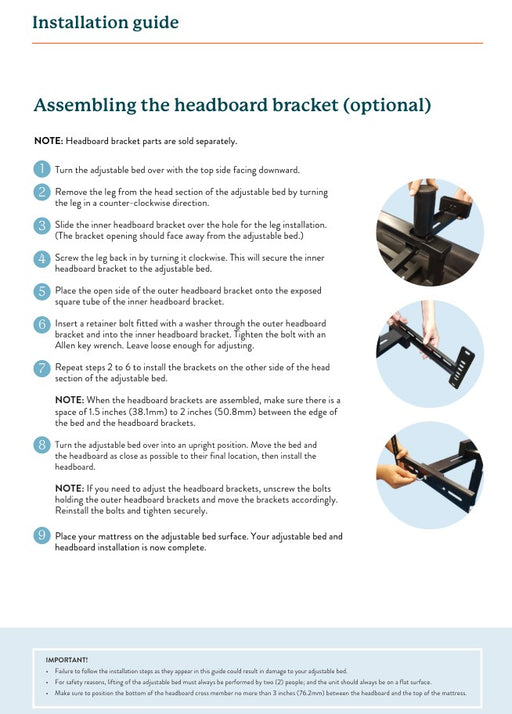 Rize Universal Headboard Bracket Kit for Adjustable Bases - Bedplanet