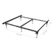 Rize Universal Bed Frame dimensions diagram, expands 39 to 76 inches wide