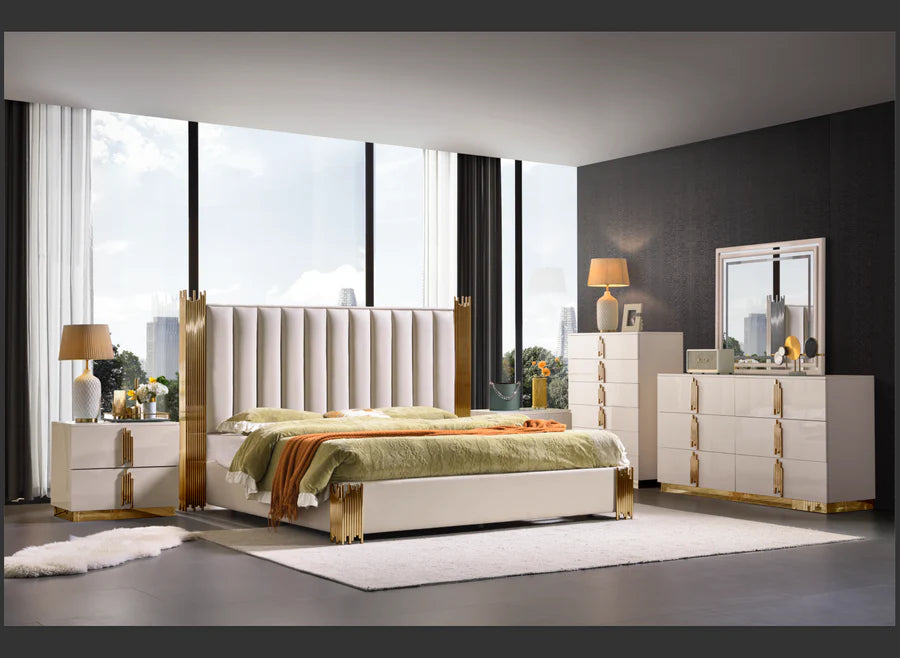 McFerran Home Furnishing B2001 Modern White & Gold Frame Bedroom Set - Bedplanet