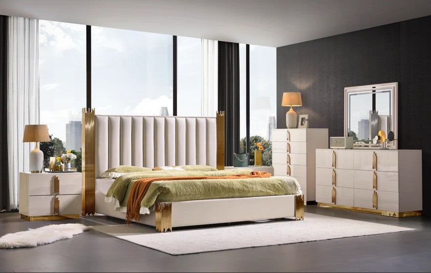McFerran Home Furnishing B2001 Modern White & Gold Frame Bed - Bedplanet