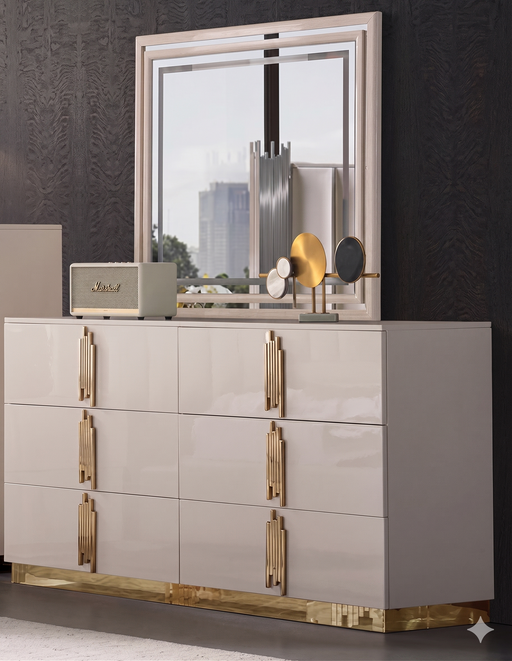 McFerran Home Furnishing B2001 Modern White & Gold Frame Bedroom Set - Bedplanet