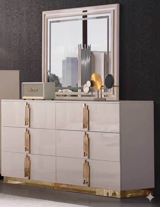 McFerran Home Furnishing B2001 Modern White & Gold Frame Bedroom Set - Bedplanet