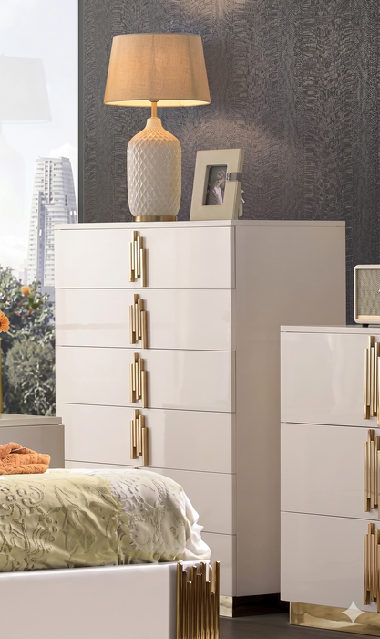 McFerran Home Furnishing B2001 Modern White & Gold Frame Bedroom Set - Bedplanet