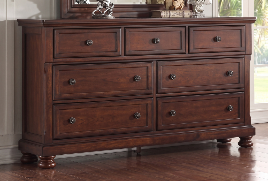 McFerran B608 Storage Sleigh Bedroom Set in Cherry - 2-Drawer Footboard and Bun Feet - Bedplanet