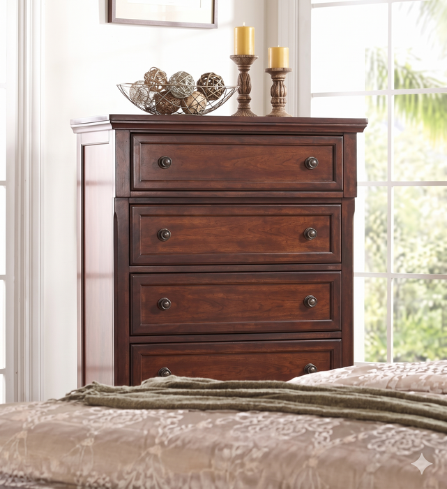 McFerran B608 Storage Sleigh Bedroom Set in Cherry - 2-Drawer Footboard and Bun Feet - Bedplanet
