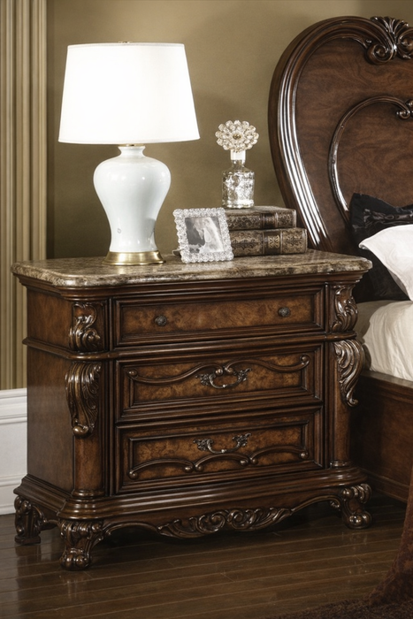 McFerran B7189 Queen Panel Bed in Cherry Oak - Victorian Style with Ash Burl Veneer - Bedplanet