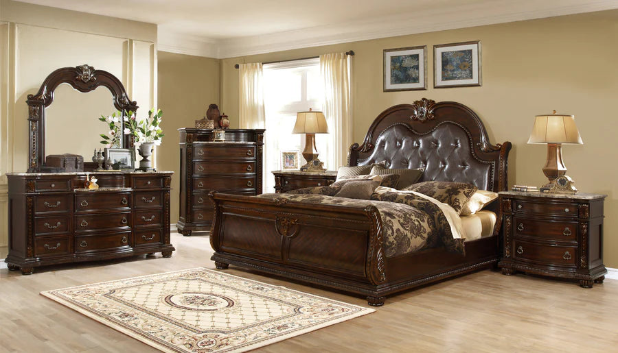 McFerran Home Furnishing B9500 Amber Dark Cherry Tufted Bedroom Set - Bedplanet