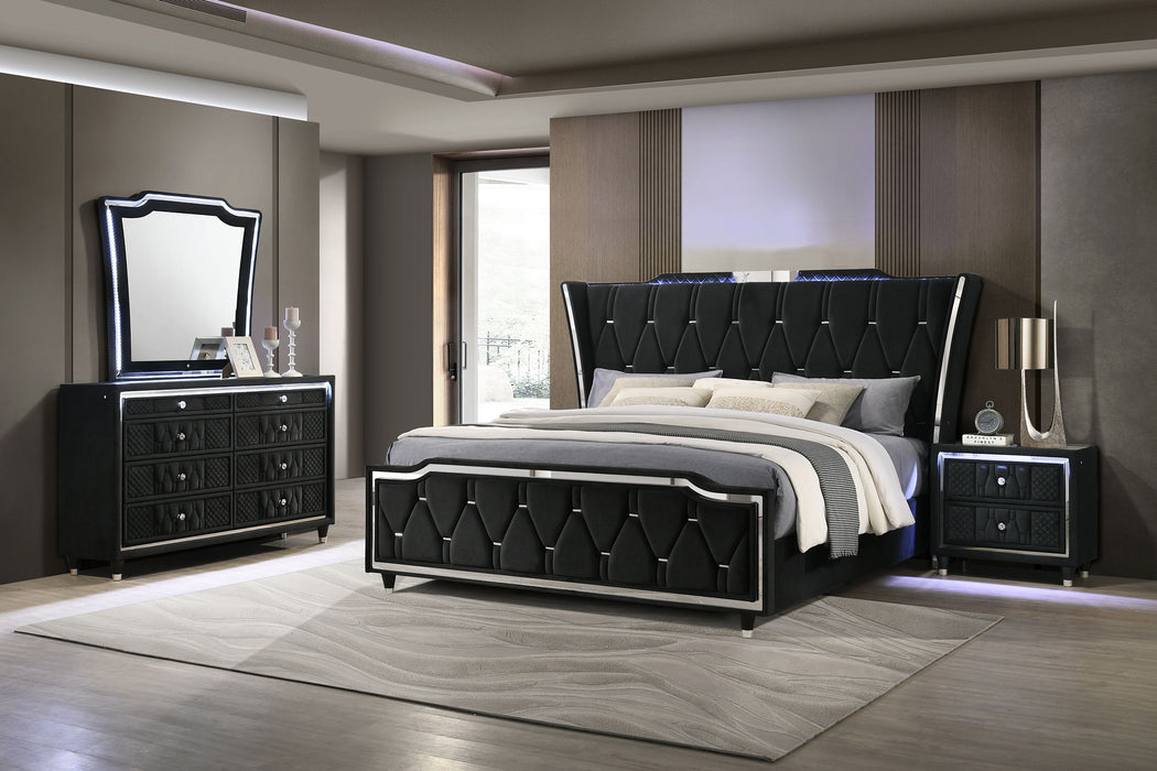 Coaster Fine Furniture Lorient Velvet Bedroom Set with LED Lighting and USB Charging - Bedplanet