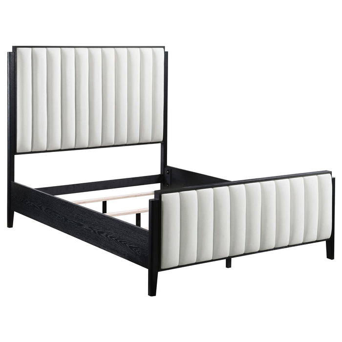 Brookmead Modern Bedroom Furniture Set – Wire-Brushed Black Finish with Fluted Texturing, Golden Demi-Lune Handles, and English Dovetail Craftsmanship - LasVegasFurnitureOnline.com