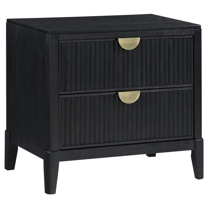 Brookmead Modern Bedroom Furniture Set – Wire-Brushed Black Finish with Fluted Texturing, Golden Demi-Lune Handles, and English Dovetail Craftsmanship - LasVegasFurnitureOnline.com