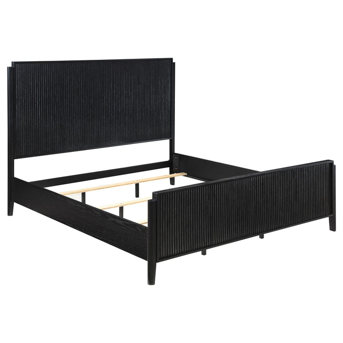 Brookmead Modern Bedroom Furniture Set – Wire-Brushed Black Finish with Fluted Texturing, Golden Demi-Lune Handles, and English Dovetail Craftsmanship - LasVegasFurnitureOnline.com