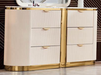 McFerran B1001 six-drawer dresser, creamy white fluted front with gold-tone pulls and plinth base