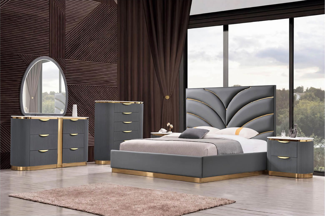 McFerran Home Furnishing B1003 Modern Gray & Gold Bed - Bedplanet