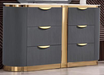 McFerran B1003 six-drawer dresser, gray fluted front with gold-tone pulls and plinth base