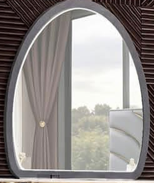 McFerran B1003 oval dresser mirror with gray frame and gold trim