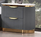 McFerran B1003 two-drawer nightstand, gray fluted front with white faux marble top and gold-tone plinth base