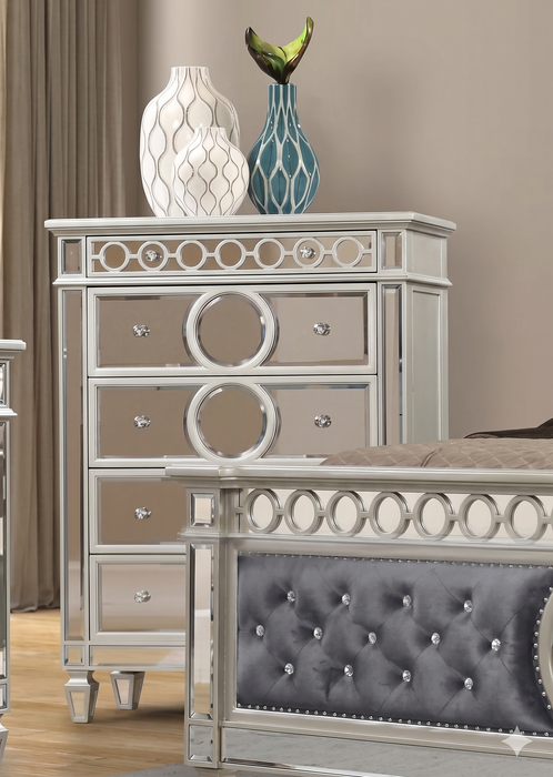 grey velvet dresser Coaster Furniture Deanna 7-Drawer 205103 Fully Upholstered Frame QUINTON Silver Velvet 61" Wide