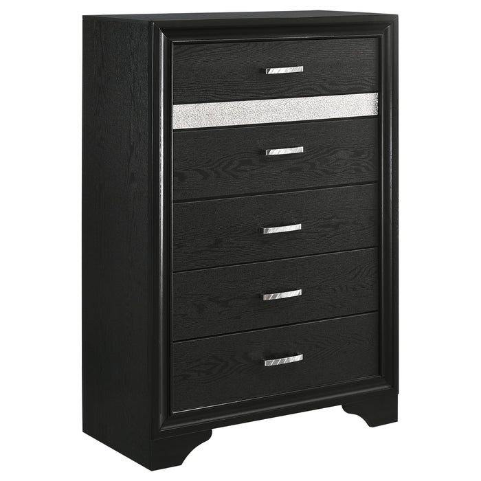 Coaster Fine Furniture Miranda Glam Bedroom Set – Textured Finish, Crystal Handles & Secret Jewelry Drawers - Bedplanet