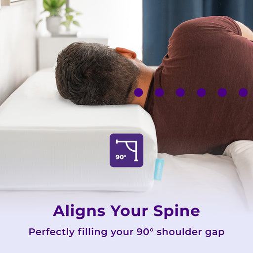 Side sleeper using the Side Cube Riser Deluxe to fill the 90-degree shoulder gap