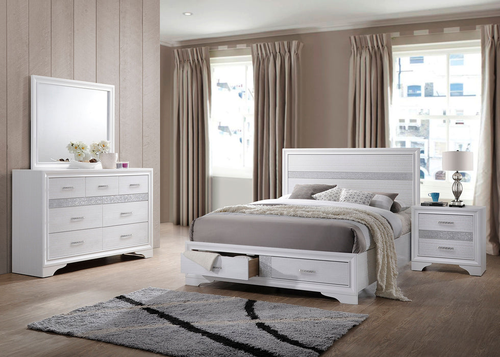 Coaster Fine Furniture Miranda Glam Bedroom Set – Textured Finish, Crystal Handles & Secret Jewelry Drawers - Bedplanet
