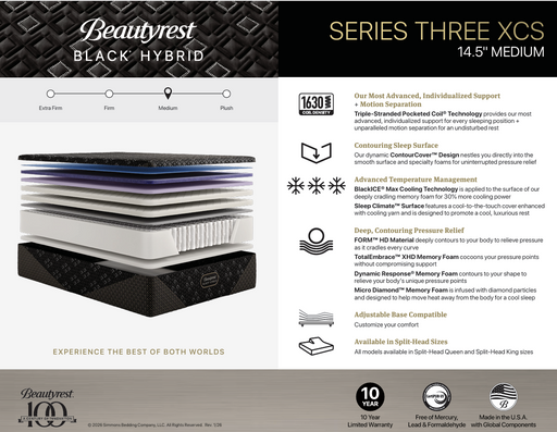 Beautyrest Black Hybrid XCS Series Three Medium Mattress - Bedplanet