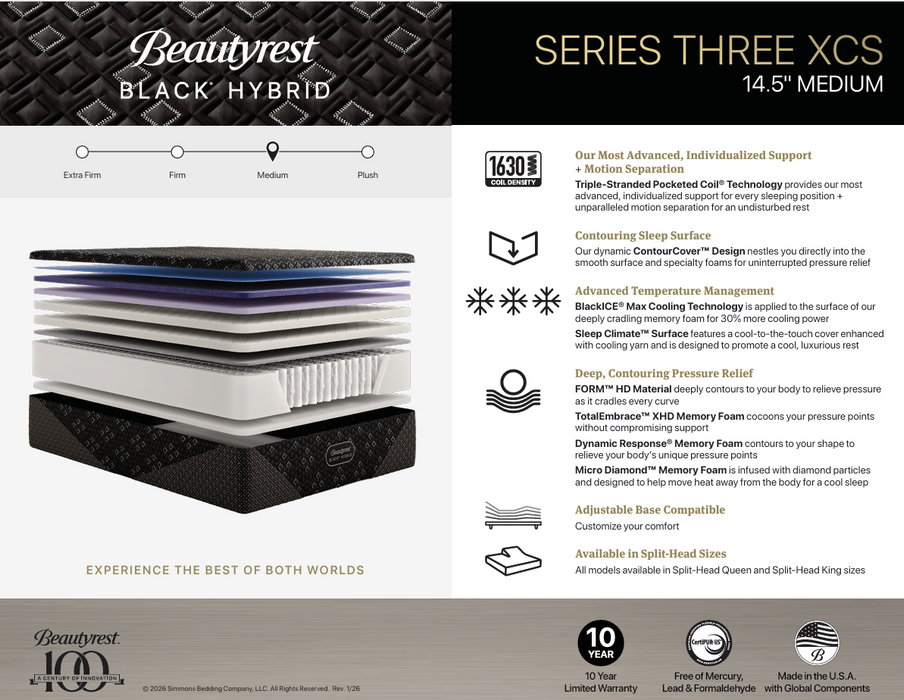 Beautyrest Black Hybrid XCS Series Three Medium Mattress - Bedplanet
