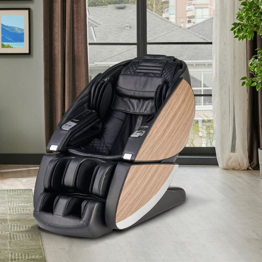 Human Touch Super Novo X Massage Chair in Black SofHyde, Black Walnut Vinyl