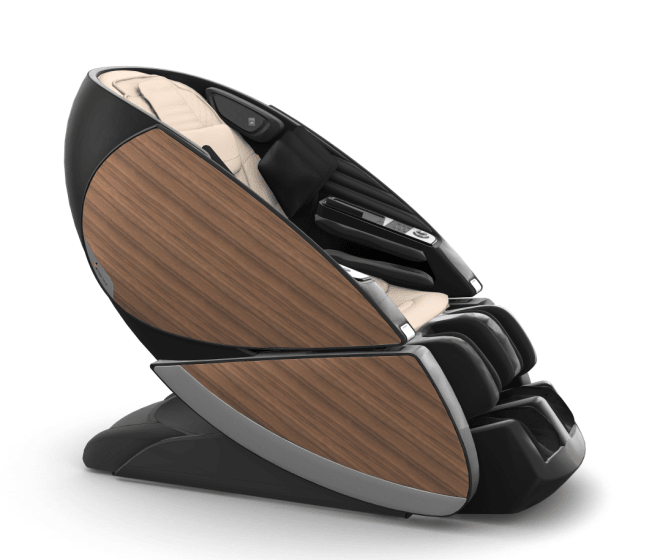 Human Touch Super Novo X Massage Chair in Cream SofHyde, Black Walnut Vinyl