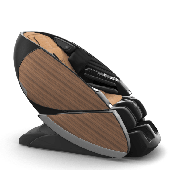 Human Touch Super Novo X Massage Chair in Tan Leather, Black Walnut Vinyl