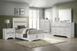 Coaster Fine Furniture Miranda Glam Bedroom Set – Textured Finish, Crystal Handles & Secret Jewelry Drawers - Bedplanet