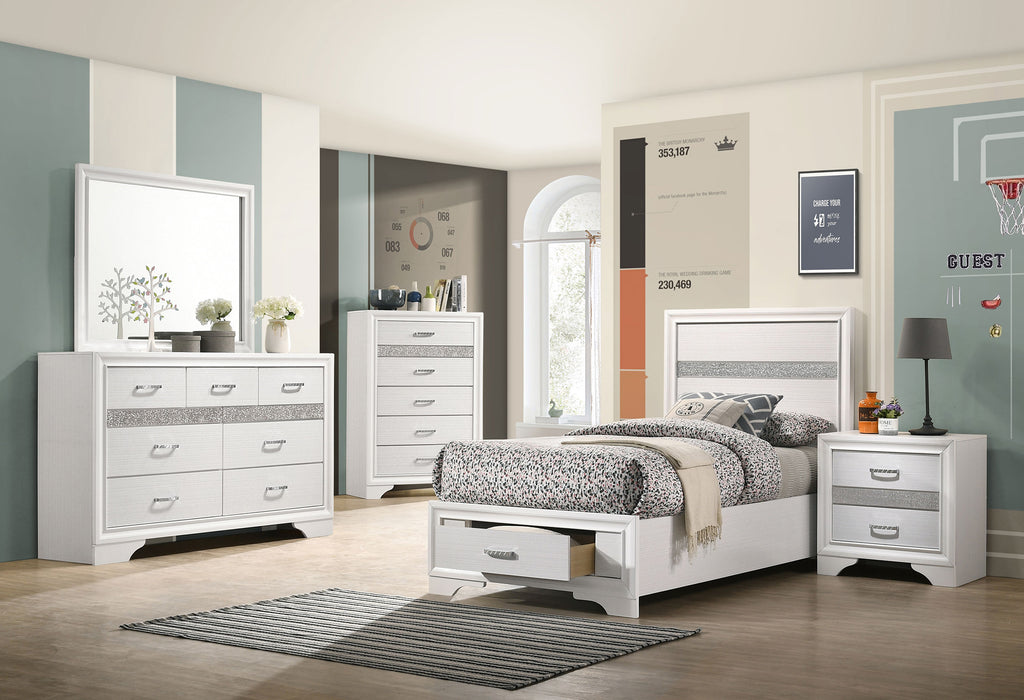Coaster Fine Furniture Miranda Glam Bedroom Set – Textured Finish, Crystal Handles & Secret Jewelry Drawers - Bedplanet