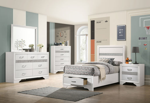 Coaster Fine Furniture Miranda Glam Bedroom Set – Textured Finish, Crystal Handles & Secret Jewelry Drawers - Bedplanet