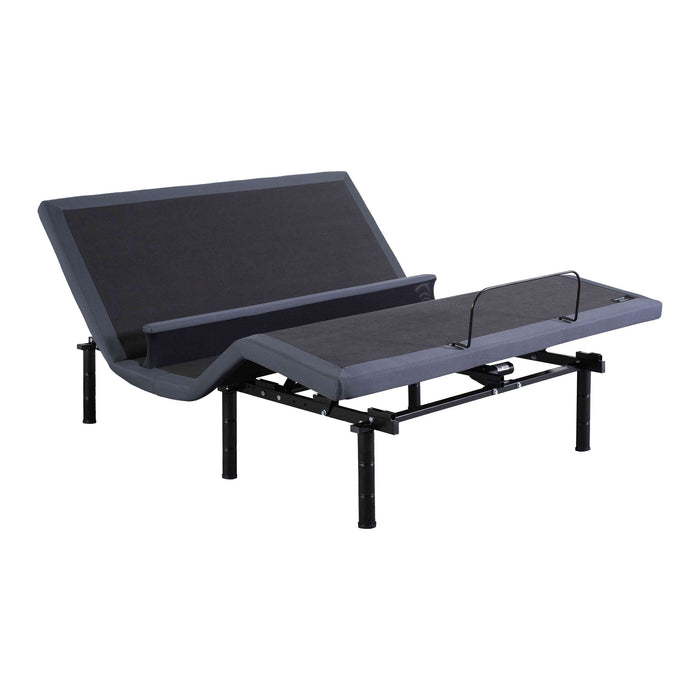 baselogic Pearl Adjustable Base with head raised and lumbar support bar lifted, angled view