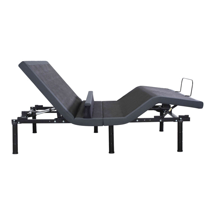 Side profile of the baselogic Pearl Adjustable Base showing the raised lumbar support bar