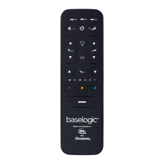 baselogic Pearl Adjustable Base wireless remote with massage, lumbar, lighting and memory preset buttons