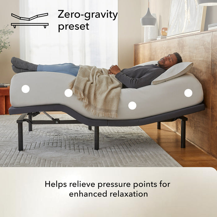 Zero-gravity preset on the baselogic Pearl Adjustable Base helps relieve pressure points