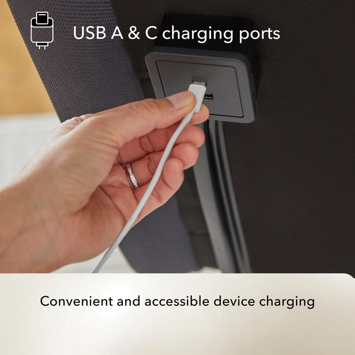 USB A and C charging ports on the Beautyrest baselogic Pearl Adjustable Base