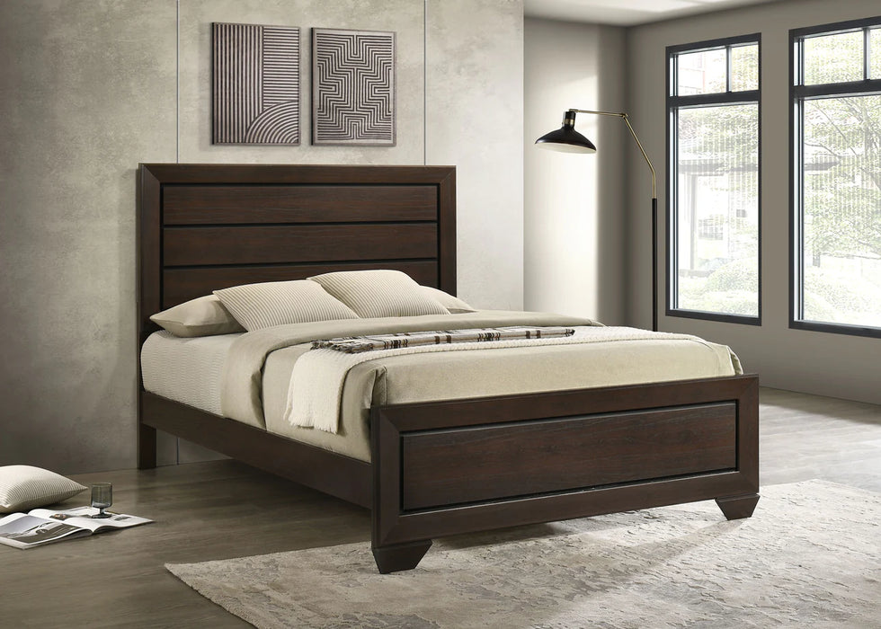 Coaster Fine Furniture Kauffman Bed | Wood Grain Panels, Antique Brass Hardware & Kenlin Glides | Washed Taupe or Dark Cocoa