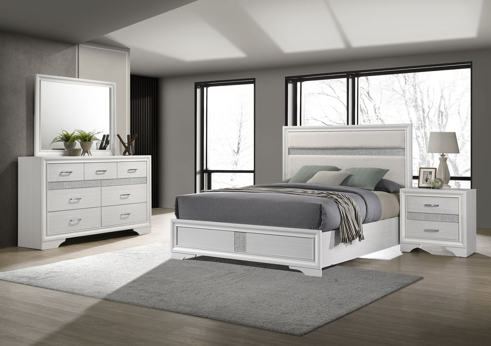 Coaster Fine Furniture Miranda Glam Bedroom Set – Textured Finish, Crystal Handles & Secret Jewelry Drawers - Bedplanet